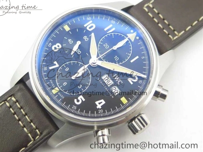 MIROTIME 0508 Pilot Chrono Spitfire IW387903 SS ZF 1:1 Best Edition Black Dial on Brown Leather Strap A OdorResistant 7127
